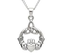 Colgante celta Claddagh en plata de ley con collar de cadena de 45,72 cm y caja de regalo.