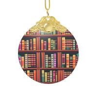 Colgante circular de cristal con diseño de biblioteca, decoración colgante con hebilla de metal, decoración para el hogar y la oficina