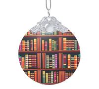 Colgante circular de cristal con diseño de biblioteca, decoración colgante con hebilla de metal, decoración para el hogar y la oficina