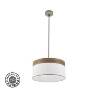 Colgante cloe 1xe27 cuero/blanca-madera oscura regx40x40 cm