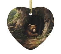 Colgante colgante de cerámica para árbol de Navidad, diseño de oso pequeño que vive en un agujero de árbol, impresiones para hogares, centros comerciales, supermercados y tiendas