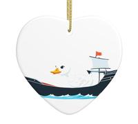 Colgante colgante de cerámica para árbol de Navidad, diseño de pato blanco en el barco con texto en inglés "DDCXZPP Little White Duck on the Ship", para decorar hogares, centros comerciales