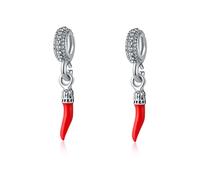 Colgante con diseño de chile y pimiento de esmalte rojo que se adapta a pulseras de estilo, Abalorio de cuerno rojo con diseño de corona de pimienta roja, Charm Cuerno de la Suerte Rojo Italiano Rodio