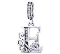 Colgante con forma de letra plateada para pulsera de abalorios Pandora, inicial del alfabeto, joyas de regalo para mujer, Plata, Circonita cúbica