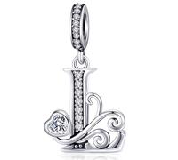 Colgante con forma de letra plateada para pulsera de abalorios Pandora, inicial del alfabeto, joyas de regalo para mujer, Circonita cúbica