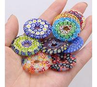 Colgante con forma de rosquilla de cristal de Murano, cuentas con orificio grandes esmaltadas con flores, colgantes for pendientes étnicos DIY, fabricación de collares, joyería (Color : Ramdom-1PC,