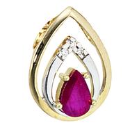 Colgante con Gota de Rubí, 3 Diamantes Brillantes, 585 Oro Amarillo, Damas