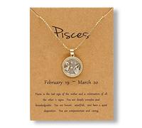 Colgante Constelaciones,Encanto De Moda 12 Zodiaco Colgante Collar Piscis Collar Disco Dorado Collar Colgante Redondo Astrología Collar Zodiaco Regalos Mujeres Hombres