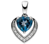 Colgante Corazón De 585 Oro Blanco Con Topacio Azul Y 11 Diamantes
