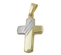 Colgante Cruz 375 Oro Amarillo 16x12mm Semi-Rodinizado Diamantado Para Dama