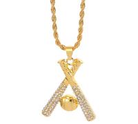 Colgante Cruz Batte Béisbol, collar de bate de béisbol de oro para hombres, collar de bate de béisbol con diamantes de imitación, joyas deportivas y bate de béisbol, collar con colgante de amor de