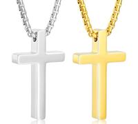 Colgante Cruz Cadena Acero Inoxidable - Collar Cruz Hombre Acero Inoxidable, Crucifijo Colgante para Cristianos Católicos Comunión Religiosa, Bautismo, Cadena Collar para Hombre Mujer 60cm, Plata, Oro