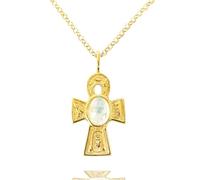 Colgante CRUZ DE LA VIDA EGIPCIA collar egipcio Para Mujer de Plata de ley Auténtica con Baño de Oro de 24 Kilates con PIEDRA LUNA NATURAL Cruz Llave de la vida Ojo de Horus amuleto de protección