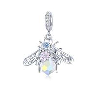 Colgante de abeja de colores con colgante de plata esterlina de flores, adecuado para mujeres con pulsera de Pandora