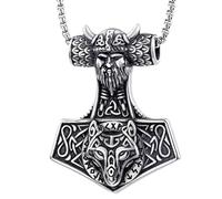 Colgante de acero de titanio vikingo nórdico Mjolnir Thor's Hammer Colgante de acero inoxidable pulido vintage Cabeza de lobo Martillo vikingo Collar para parejas