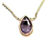 Colgante de amatista natural facetada en forma de pera de 12 x 7 mm, color morado. Collar de plata de ley 925 con cadena tipo cable de 45 cm. Paz, sanación espiritual, alivio del estrés, chakra del