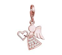 Colgante de ángel con corazón de plata de ley 925 chapada en oro rosa para mujer, amuleto de la suerte con circonita, apto para todo tipo de colgantes y pulseras de abalorios, color: oro rosa