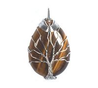 Colgante de árbol de la vida envuelto en alambre hecho a mano, collar de cadena de piedra de punto de Chakra con gota de lágrima de cristal de cuarzo Natural,Piedra de ojo de tigre