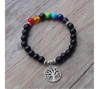Colgante de árbol de la vida, pulsera de 7 Chakras para hombres y mujeres, 8mm, cuentas de oración lisas negras , pulsera de Chakra de piedra para Yoga, SL0010