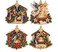 Colgante de belén de Navidad, 4 piezas, para colgar en la pared | Árbol de Navidad Jesús Cuna Colgante Para Su Hogar Oficina Iglesia Granja Apartamento Sala de Oración Dormitorio