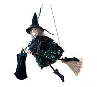 Colgante de bruja de Halloween de temporada hecho de tela ligera que ofrece una decoración espeluznante y divertida para fiestas (verde)