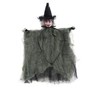 Colgante de bruja de terror de 30 x 20 cm, decoración de Halloween para fiesta en casa embrujada, accesorio colgante de gasa con diseño espeluznante rojo/naranja/verde (1 paquete) (verde)