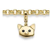 Colgante De Cabeza De Gato Charm 585 Oro Amarillo Brillante 11,5x18mm