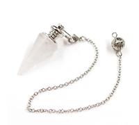 Colgante de cadena de chakra de péndulo de cristal rosa blanco de ópalo cónico de piedra natural,Cristal blanco