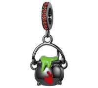 Colgante de caldero de bruja de plata de ley con gema roja, cobre, sin níquel, dije de Halloween para pulseras, compatible con varias marcas, talla única, Cobre, No es una piedra preciosa