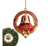 Colgante de campana 2D - América 250 Aniversario Decoración de Campana Plana, Acrílico | Motivo de la Libertad 1776-2026 Adornos de Navidad Patrióticos Para Interior Árbol de Navidad