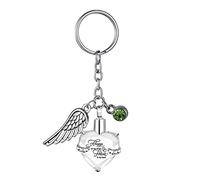 Colgante de cenizas en forma de corazón de acero inoxidable 12 colores Cenizas de piedra de nacimiento Llavero Recuerdo con colgante de alas de ángel, julio