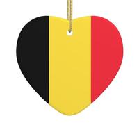Colgante de cerámica con diseño de bandera de Bélgica, diseño de corazón de Navidad, 7,4 cm de diámetro