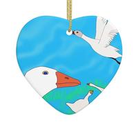 Colgante de cerámica con forma de corazón de ganso blanco feliz, colgante de cerámica impreso, apto para colgar en alféizares de ventanas o chimeneas