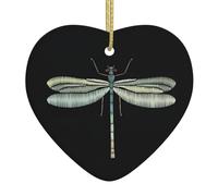 Colgante de cerámica con forma de corazón negro con libélula, colgante de cerámica impreso adecuado para colgar en alféizares de ventanas o chimeneas