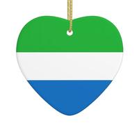 Colgante de cerámica impreso con la bandera de Sierra Leona en forma de corazón, apto para colgar en alféizares de ventanas o chimeneas
