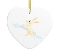 Colgante de cerámica para árbol de Navidad, 6,8 x 7,6 cm, diseño de conejo WHJSHOP volando al cielo, se cuelga fácilmente en centros comerciales y tiendas