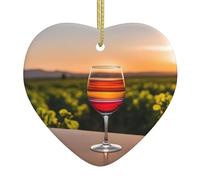 Colgante de cerámica para árbol de Navidad, 6,8 x 7,6 cm, diseño de copa de vino YYHWHJDE Sunset con cuerda de alambre dorada para colgar fácilmente