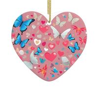 Colgante de cerámica para árbol de Navidad, 6,8 x 7,6 cm, diseño de corazones y mariposas de WHJSHOP que se cuelga fácilmente en centros comerciales y tiendas