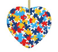 Colgante de cerámica para árbol de Navidad, 6,8 x 7,6 cm, rompecabezas de concienciación sobre el autismo WHJSHOP con impresiones de corazón, fácil de colgar en centros comerciales y tiendas