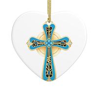 Colgante de cerámica para árbol de Navidad, colgante de amor, trébol de leopardo, patrón de cruz, agujeros cuidadosamente perforados, cuerda de metal