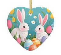 Colgante de cerámica para árbol de Navidad con diseño de HJFCZH Spring Happy Easter Holiday Picture Diseñado específicamente para vacaciones de 3.1 x 3.1 pulgadas