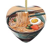 Colgante de cerámica para árbol de Navidad con diseño de ramen WHJSSF y delicioso patrón de ramen cuidadosamente perforado, cuerda de metal