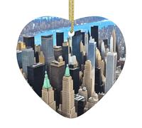 Colgante de cerámica para árbol de Navidad de 6,8 x 7,6 cm, imagen de paisaje de WHJSSF de Nueva York, fácil de colgar en centros comerciales y tiendas