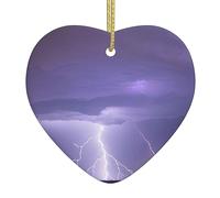 Colgante de cerámica para árbol de Navidad, diseño de tormenta de relámpago, colgante de corazón de cerámica de Navidad de 2.7 pulgadas