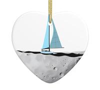 Colgante de cerámica para árbol de Navidad, diseño de WHJSHOP de velero en la luna, decoración impresa, centros comerciales, supermercados, tiendas