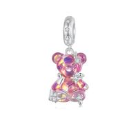Colgante de charm de oso colorido de plata de ley 925, cuenta colgante que se ajusta a pulseras de charms y collares Pandora, Plata de ley