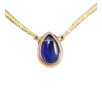 Colgante de cianita natural de 12 x 8 mm en forma de pera, liso, azul, en plata de ley 925, con cadena de cable de 45 cm. Joyería espiritual con energía curativa, regalo para mujeres y hombres |