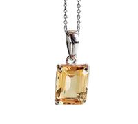 Colgante de citrino natural amarillo facetado de 12 x 10 mm, forma octogonal, en plata de ley 925, rectangular, con cadena de cable de 45 cm. Regalo para el chakra del plexo solar, éxito y riqueza