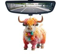 Colgante de coche de de dibujos animados | Highland Cow colgante de coche colgante para espejo retrovisor de coche, accesorios interiores de coche, colgante acrílico 2D para vehículos