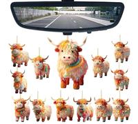 Colgante de coche para espejo retrovisor de Highland Cow, colgante de espejo retrovisor de coche, accesorios interiores de coche, colgante acrílico 2D para vehículos